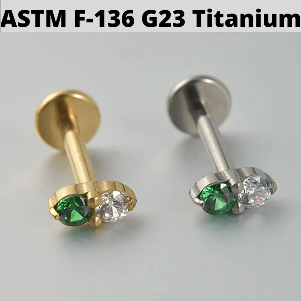 Dreamlee PC G23 Titanium Flower Threadless Labret Lip Rings Green Zircon Ear Cartilage Tragus Helix Earring Lobe Piercing Jew