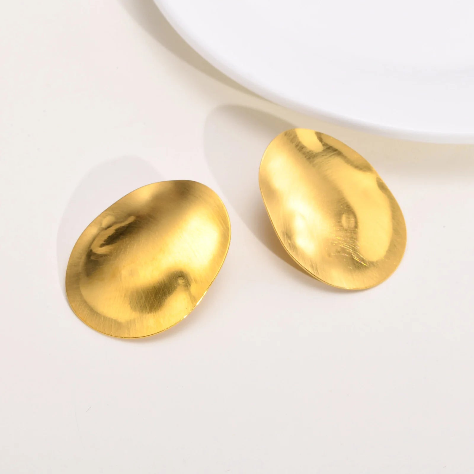 Matt Large Stainless Steel Stud Earring for Women, Pairs Chic Oval Irregular Ear Jewely