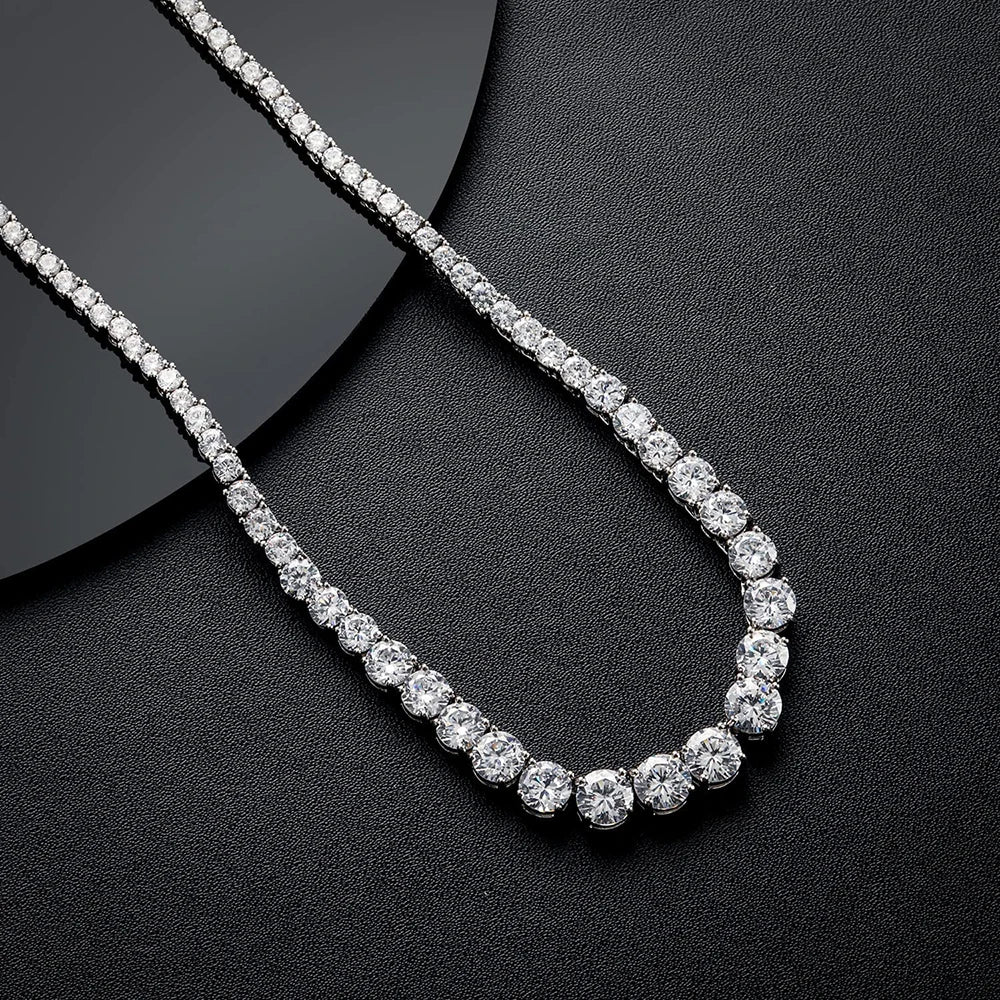 Gradient Full Moissanite Diamond Tennis Necklace for Women 925 Sterling Silver Plated 18K White Gold Neck Chain Jewely with GRA
