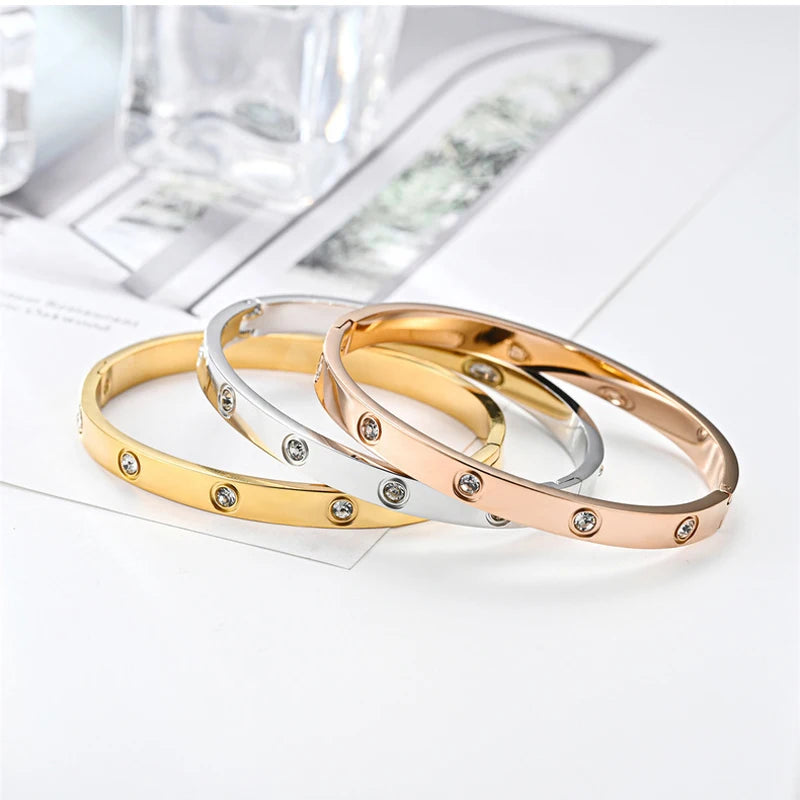 Stainless Steel Bangle for Woman Luxury Quality Jewelry Fashion Woman Crystal Bracelets Not Fade
