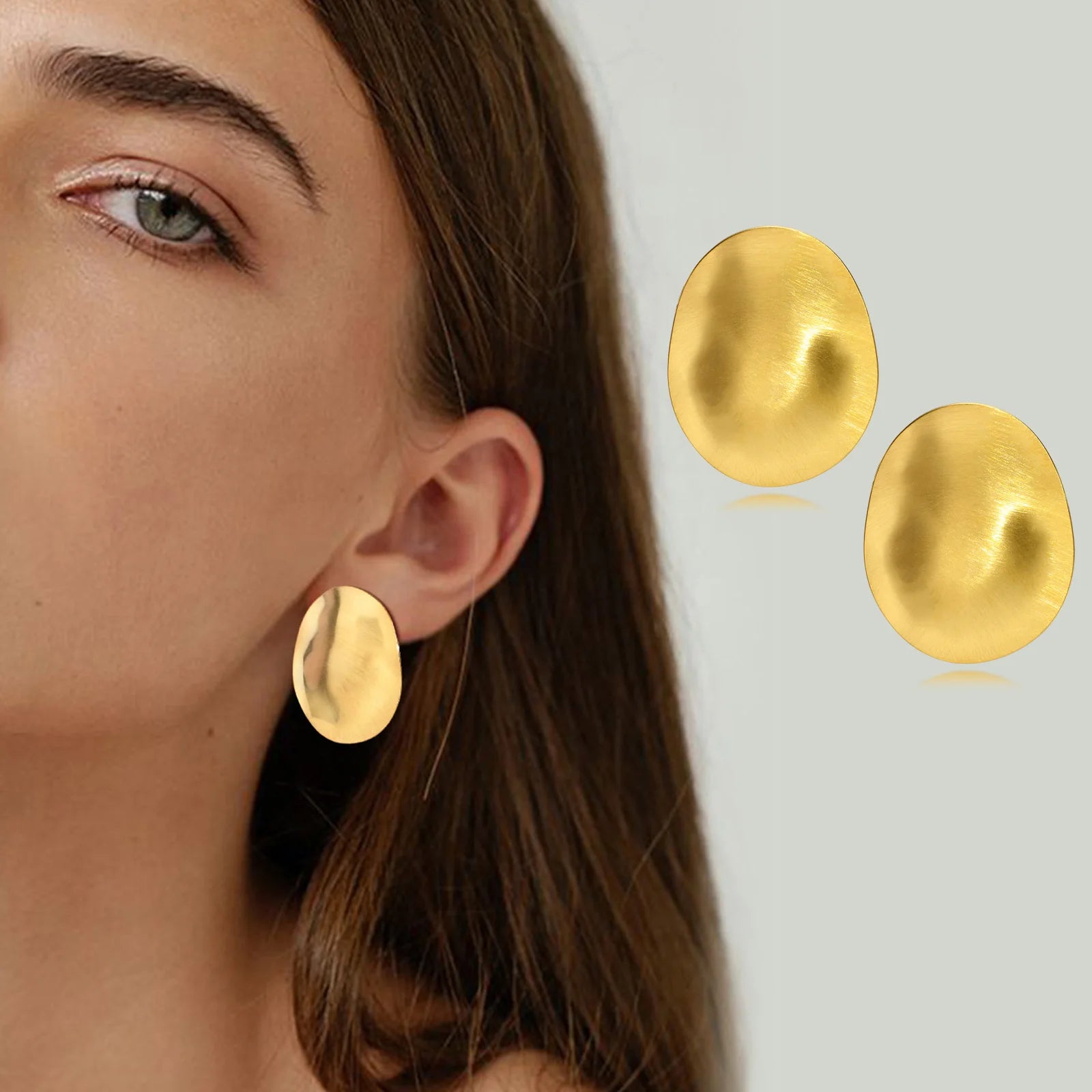 Matt Large Stainless Steel Stud Earring for Women, Pairs Chic Oval Irregular Ear Jewely