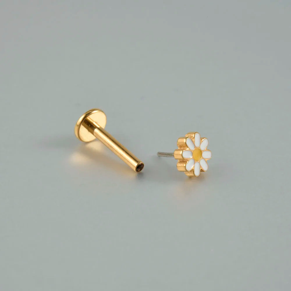 Dreamlee PC G23 Titanium Flower Threadless Labret Lip Rings Green Zircon Ear Cartilage Tragus Helix Earring Lobe Piercing Jew