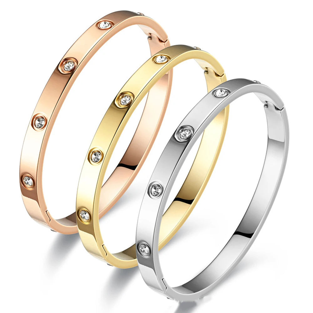 Stainless Steel Bangle for Woman Luxury Quality Jewelry Fashion Woman Crystal Bracelets Not Fade