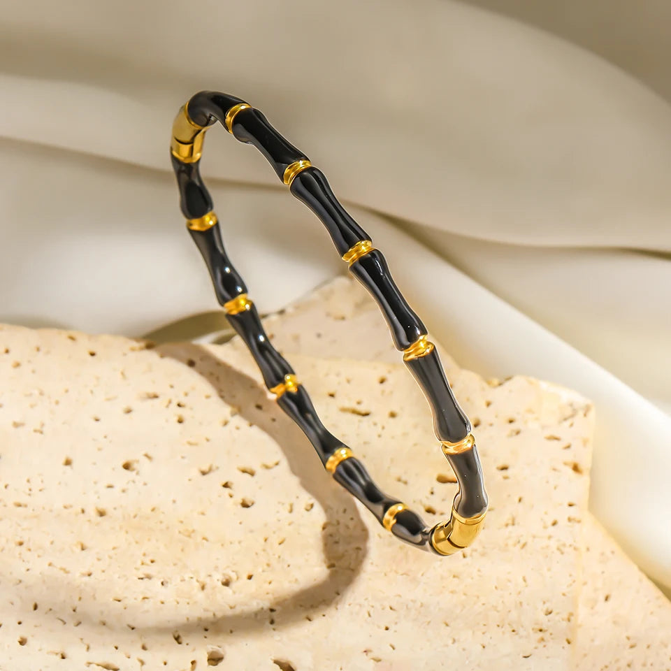 Fashion Smooth Ring Bamboo Shape Stainless Steel Bracelets For Women Men Gold Silver Color Couple Bracelet Party Daily Jewelry