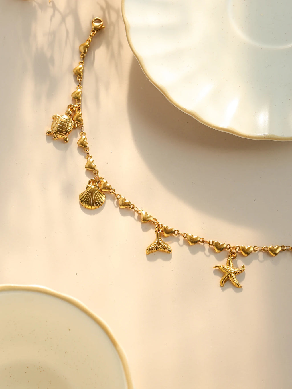 Stainless steel turtle starfish shell whale tail pendant women's retro peach heart-shaped bracelet personality goldplated jewely