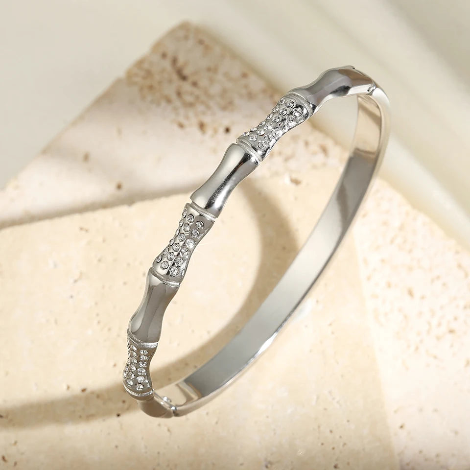 Fashion Smooth Ring Bamboo Shape Stainless Steel Bracelets For Women Men Gold Silver Color Couple Bracelet Party Daily Jewelry