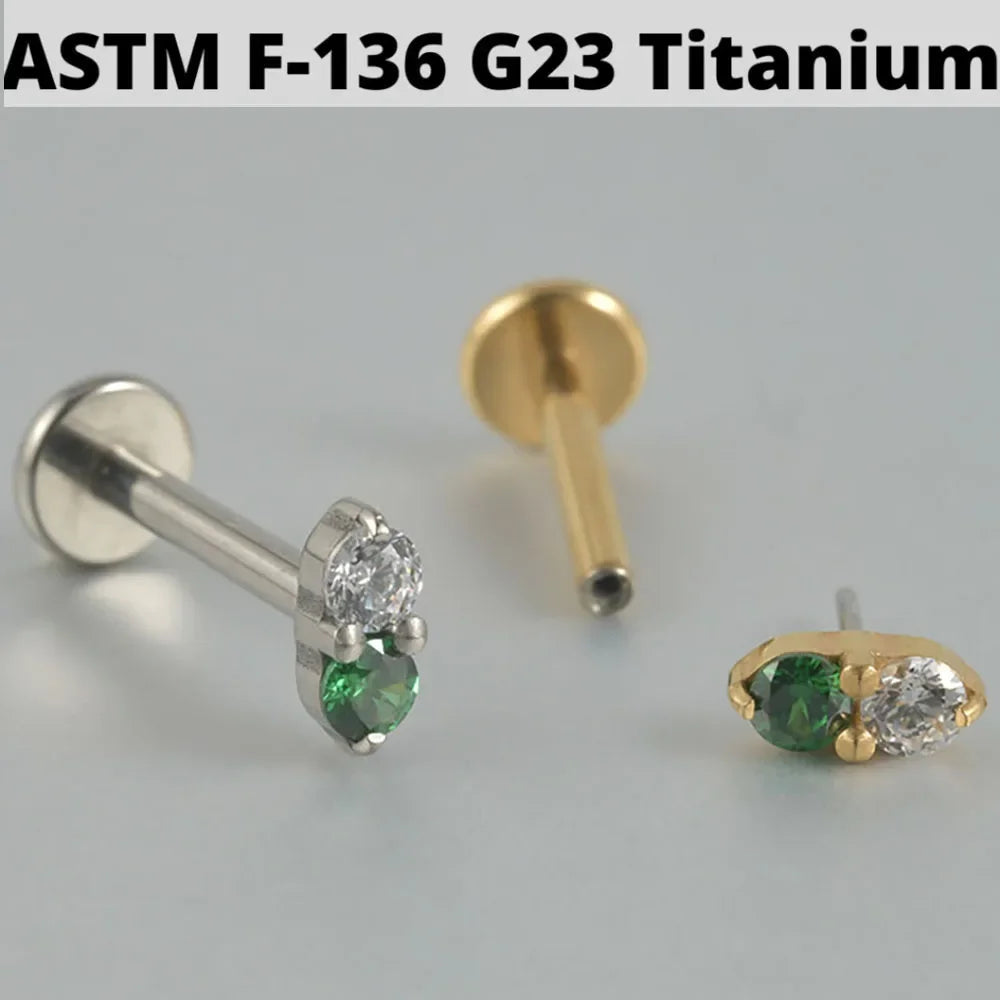 Dreamlee PC G23 Titanium Flower Threadless Labret Lip Rings Green Zircon Ear Cartilage Tragus Helix Earring Lobe Piercing Jew