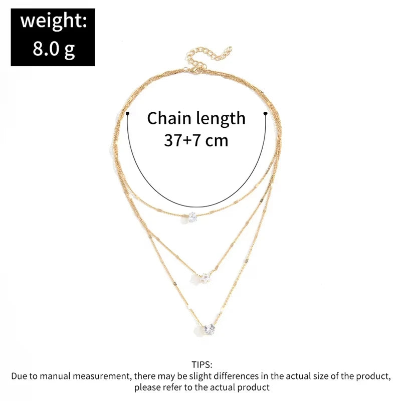 FTCY 3 Pcs Vintage Crystal Love Heart Necklace Set for Women Simple Multilayered Gold Color  Women's Necklace Hypoallergenic Jew
