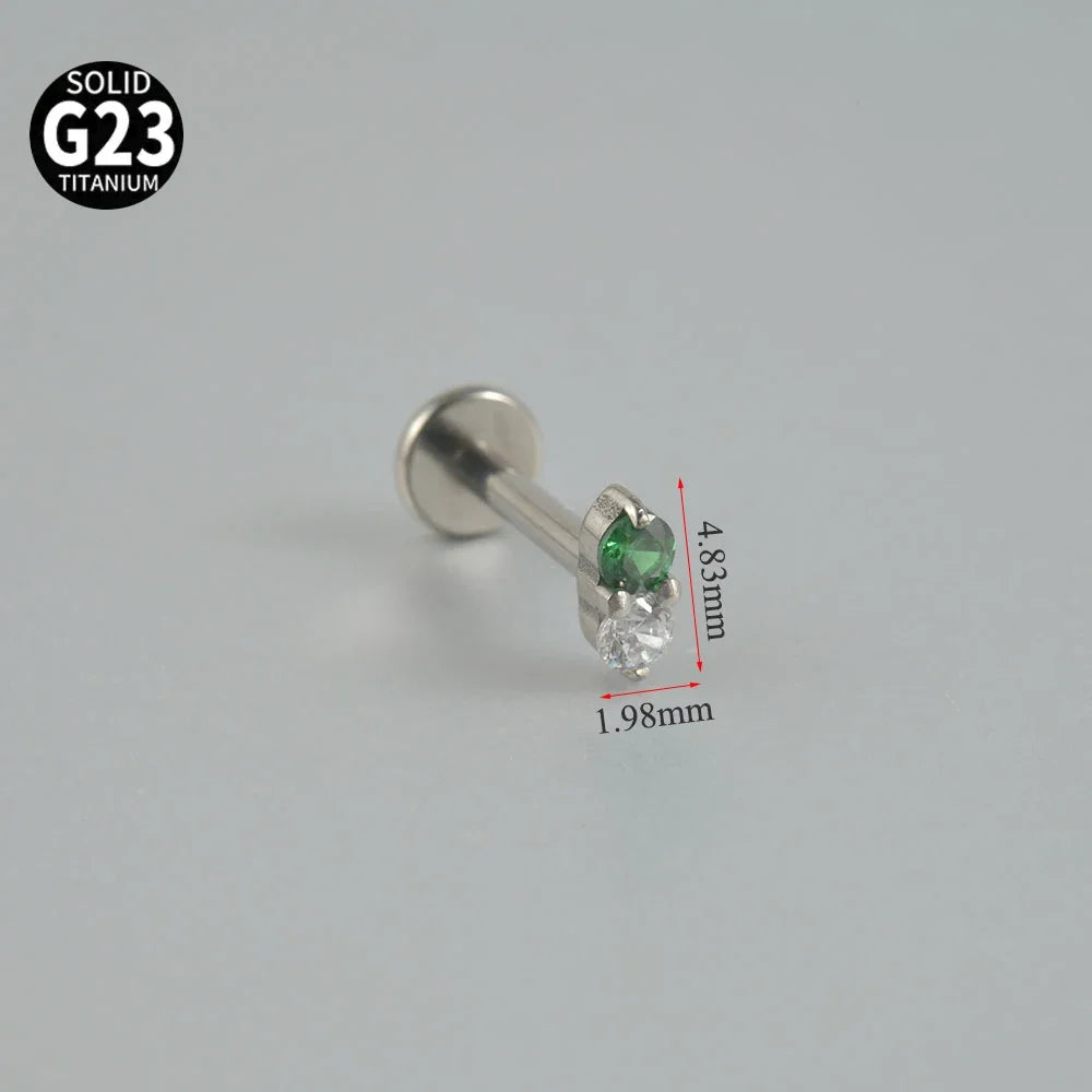 Dreamlee PC G23 Titanium Flower Threadless Labret Lip Rings Green Zircon Ear Cartilage Tragus Helix Earring Lobe Piercing Jew