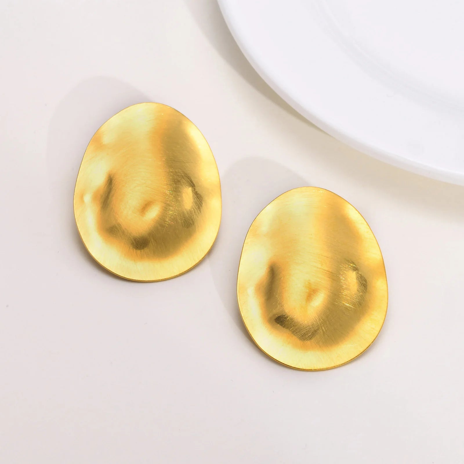 Matt Large Stainless Steel Stud Earring for Women, Pairs Chic Oval Irregular Ear Jewely