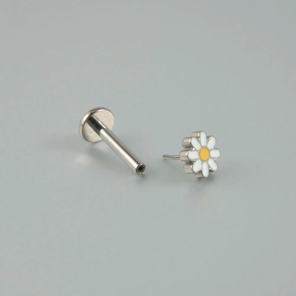 Dreamlee PC G23 Titanium Flower Threadless Labret Lip Rings Green Zircon Ear Cartilage Tragus Helix Earring Lobe Piercing Jew