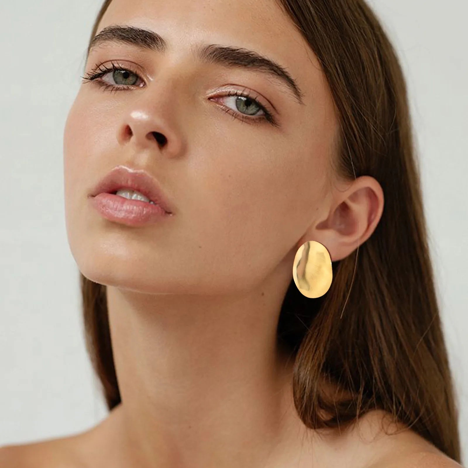 Matt Large Stainless Steel Stud Earring for Women, Pairs Chic Oval Irregular Ear Jewely