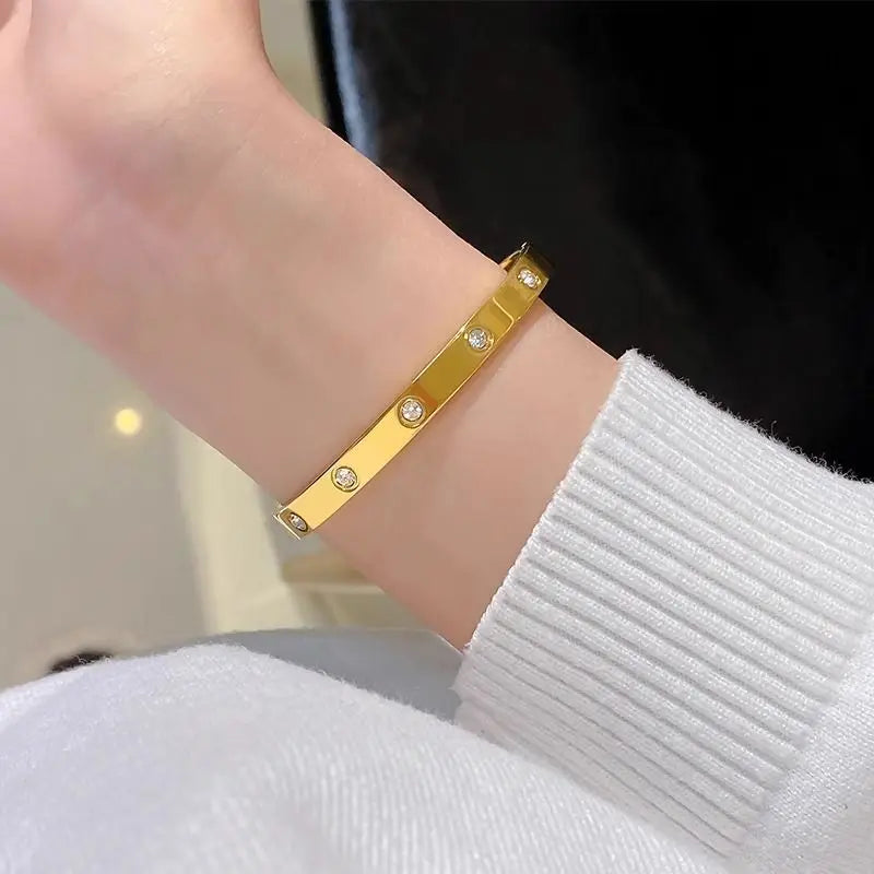 Stainless Steel Bangle for Woman Luxury Quality Jewelry Fashion Woman Crystal Bracelets Not Fade