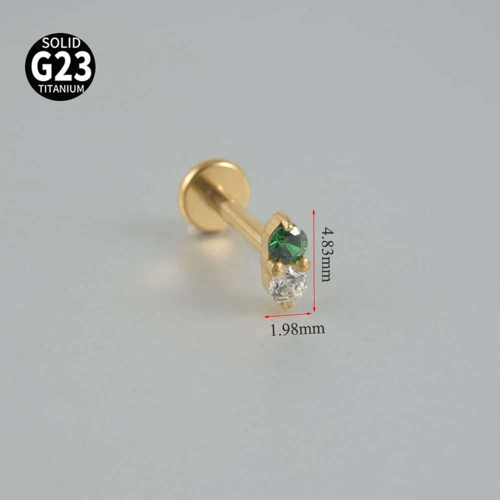 Dreamlee PC G23 Titanium Flower Threadless Labret Lip Rings Green Zircon Ear Cartilage Tragus Helix Earring Lobe Piercing Jew