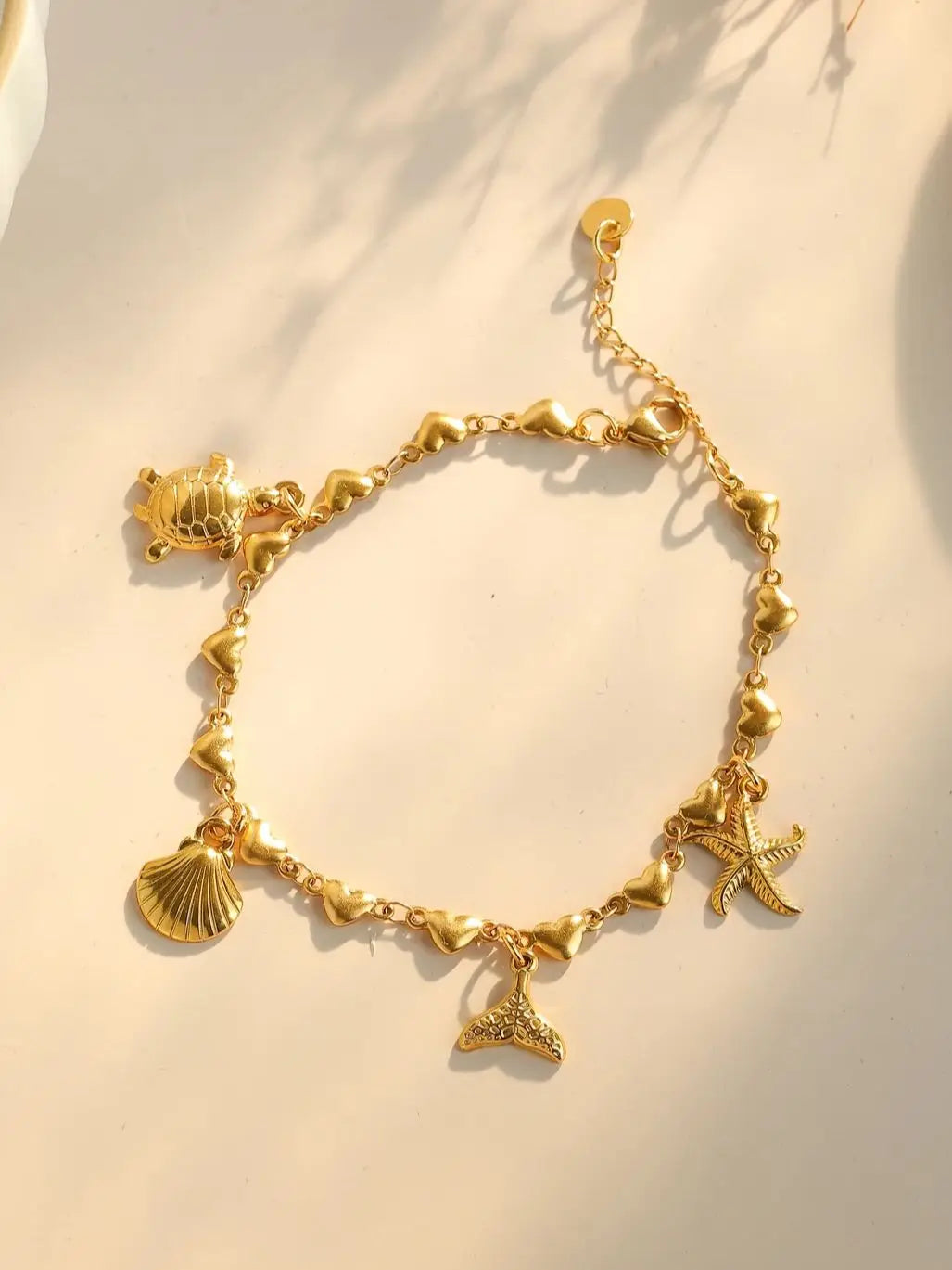 Stainless steel turtle starfish shell whale tail pendant women's retro peach heart-shaped bracelet personality goldplated jewely