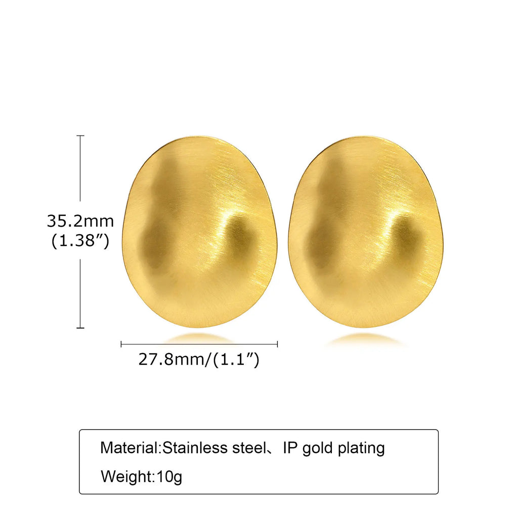 Matt Large Stainless Steel Stud Earring for Women, Pairs Chic Oval Irregular Ear Jewely