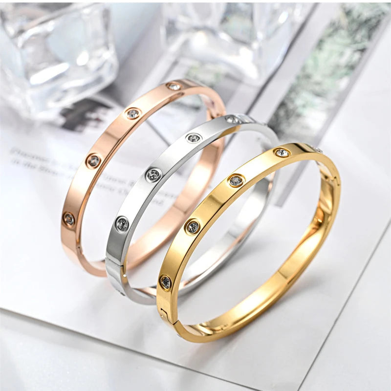 Stainless Steel Bangle for Woman Luxury Quality Jewelry Fashion Woman Crystal Bracelets Not Fade