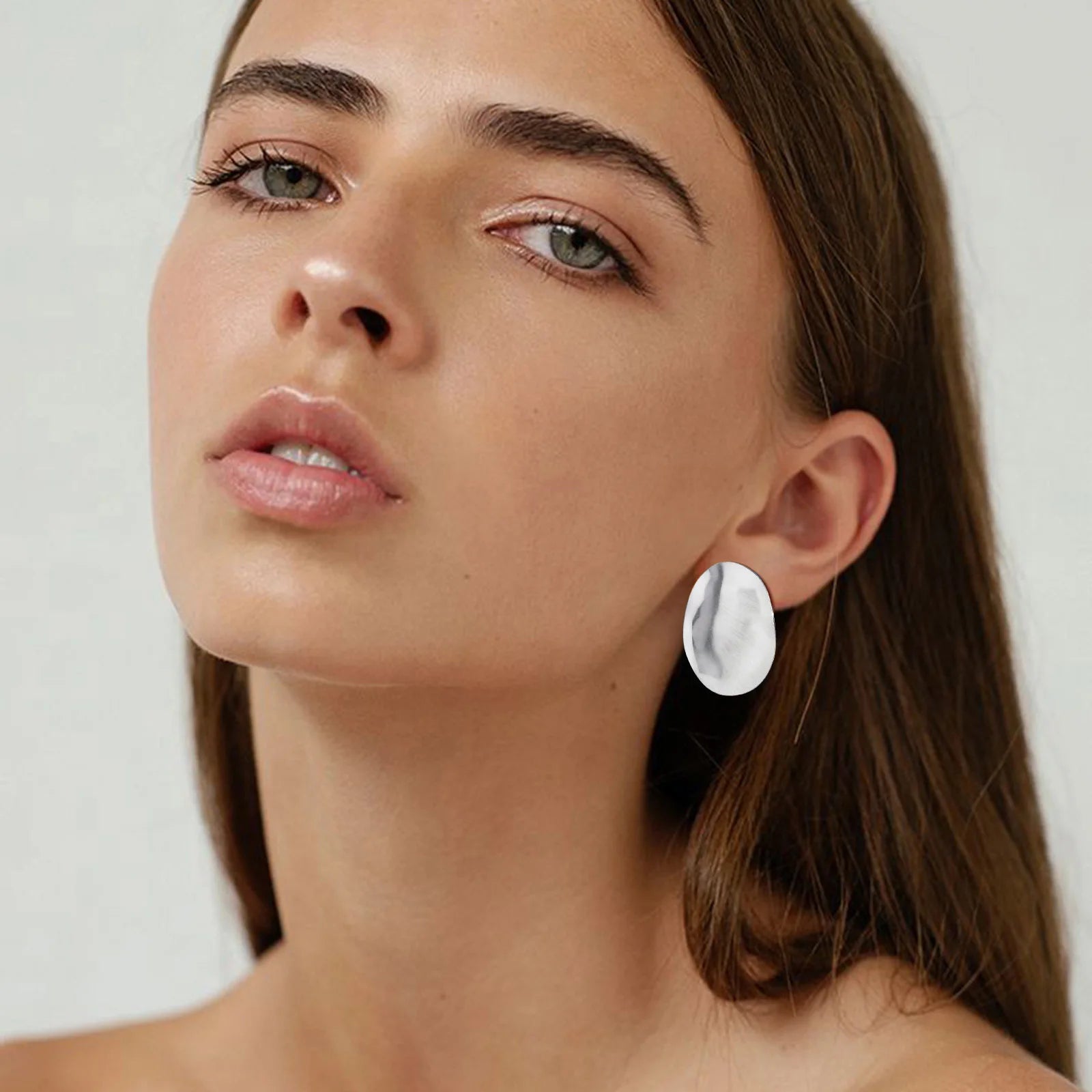 Matt Large Stainless Steel Stud Earring for Women, Pairs Chic Oval Irregular Ear Jewely